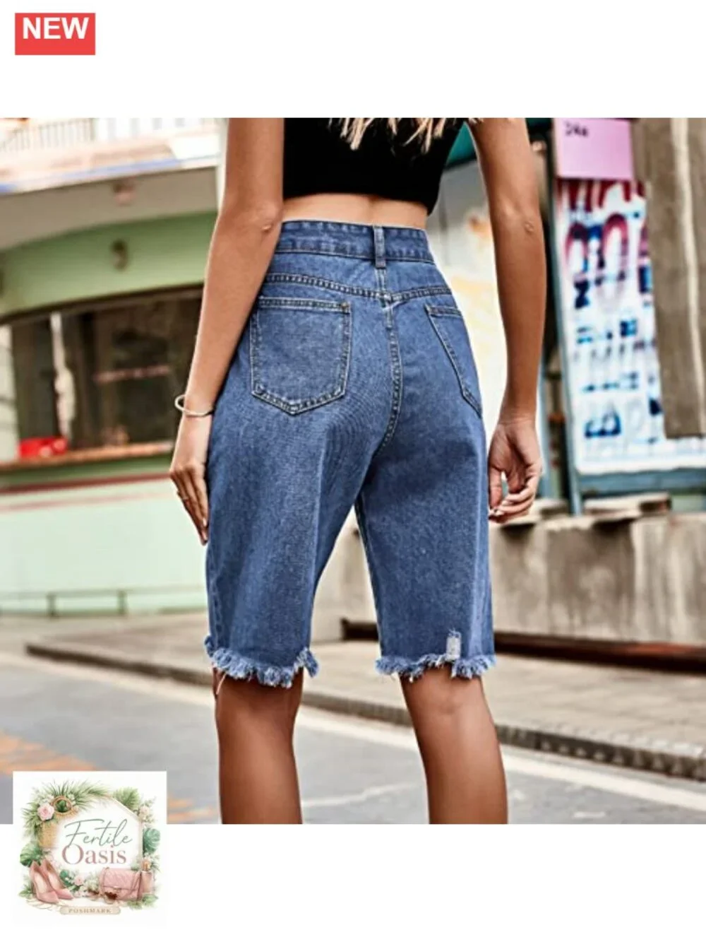Women's High Waist Baggy Jean Shorts Casual Straight Leg Long Denim Shorts Y2K